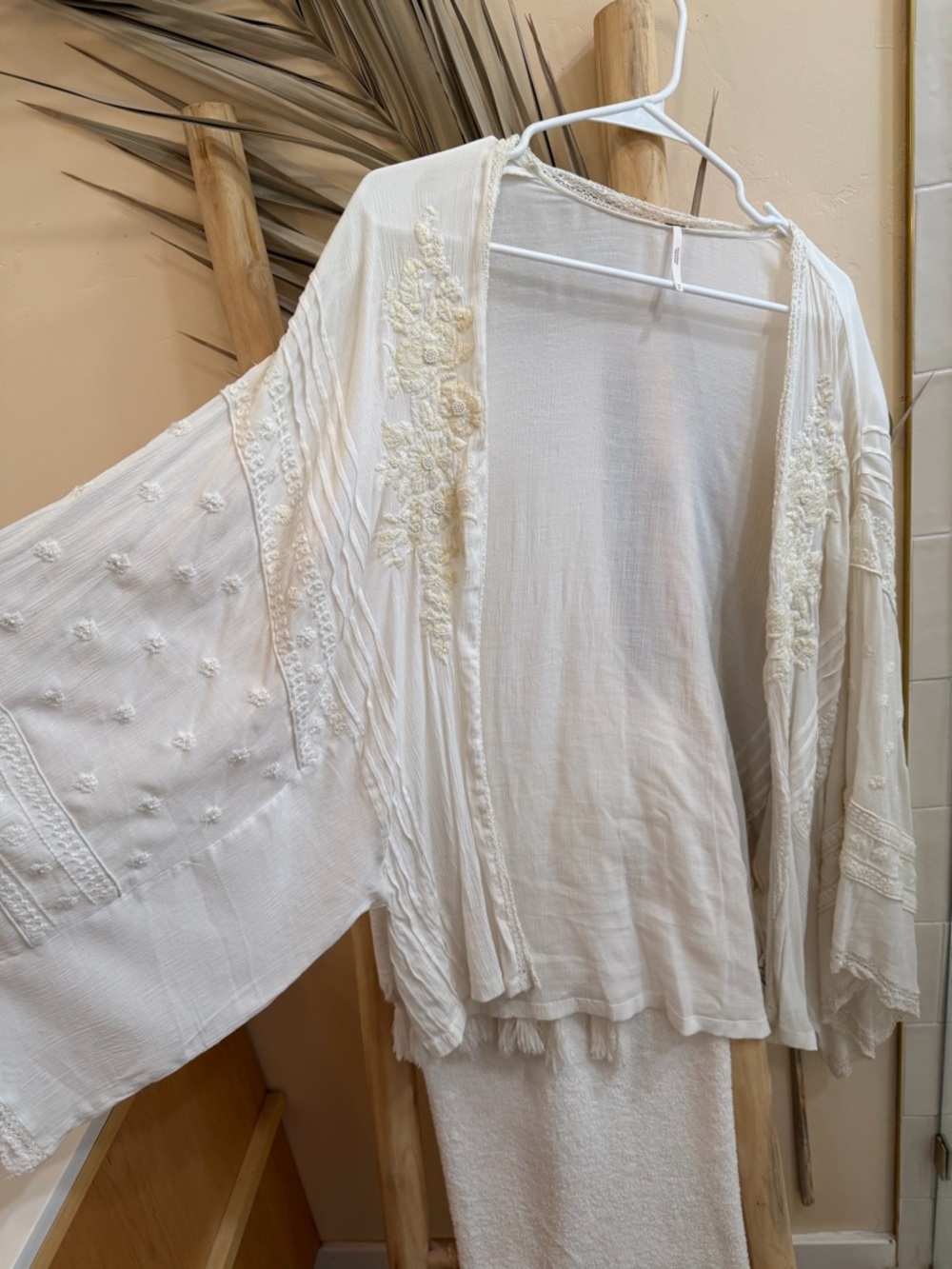 Free People white kaftan with floral embroidery size M